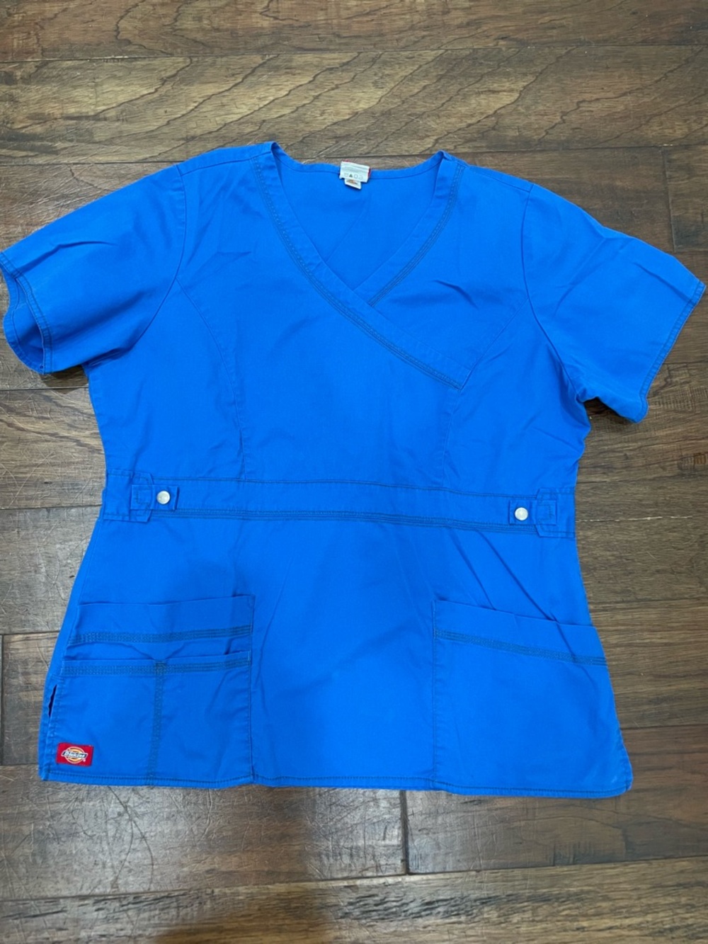 Dickies Scrub Top Royal Blue V-Neck Utility Pockets Size Large Nurse Medical
